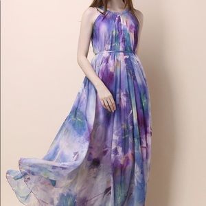 Chicwish Floral Watercolor Maxi Dress in Violet